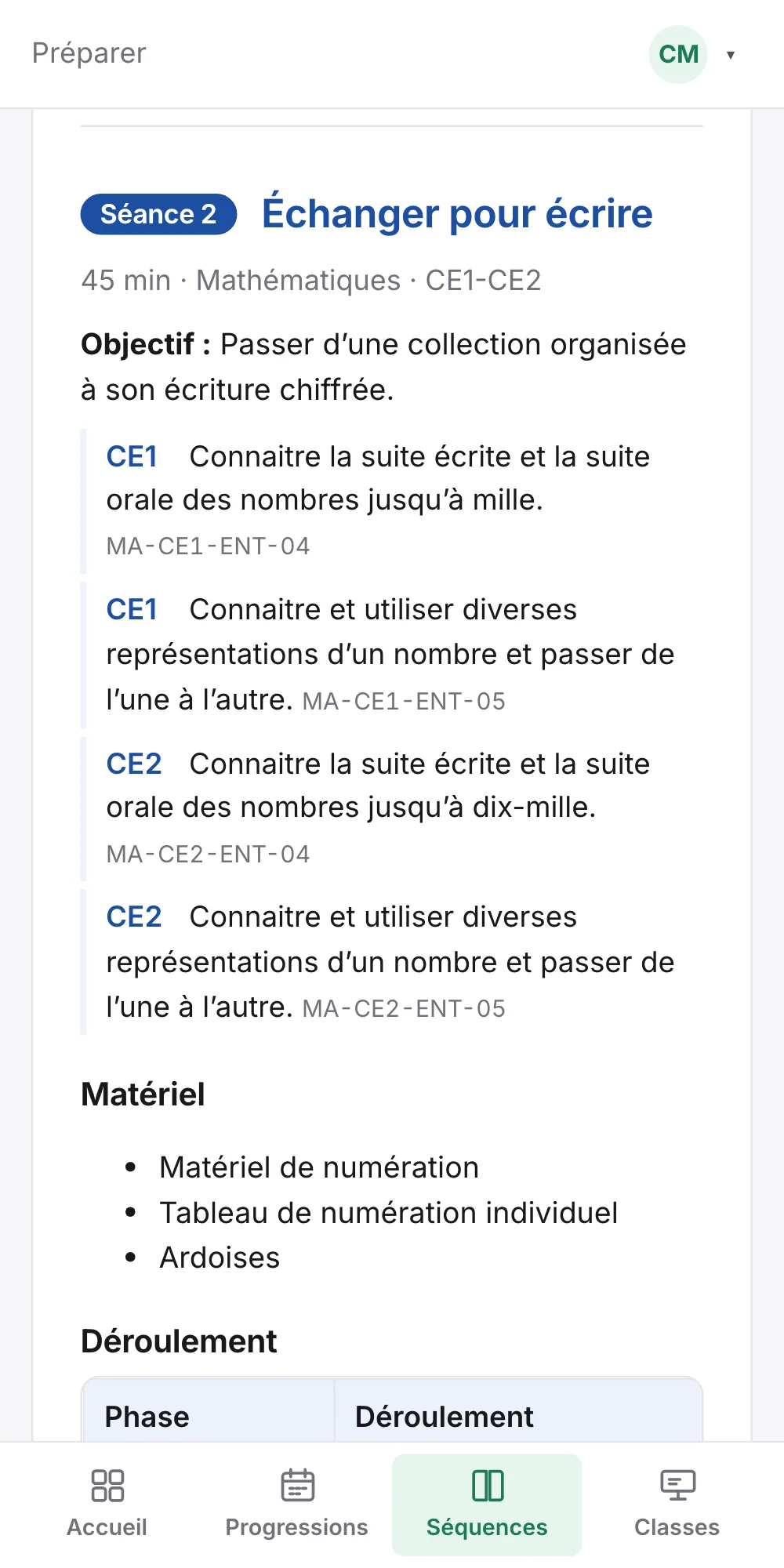 La même séance sur téléphone (données de démonstration).